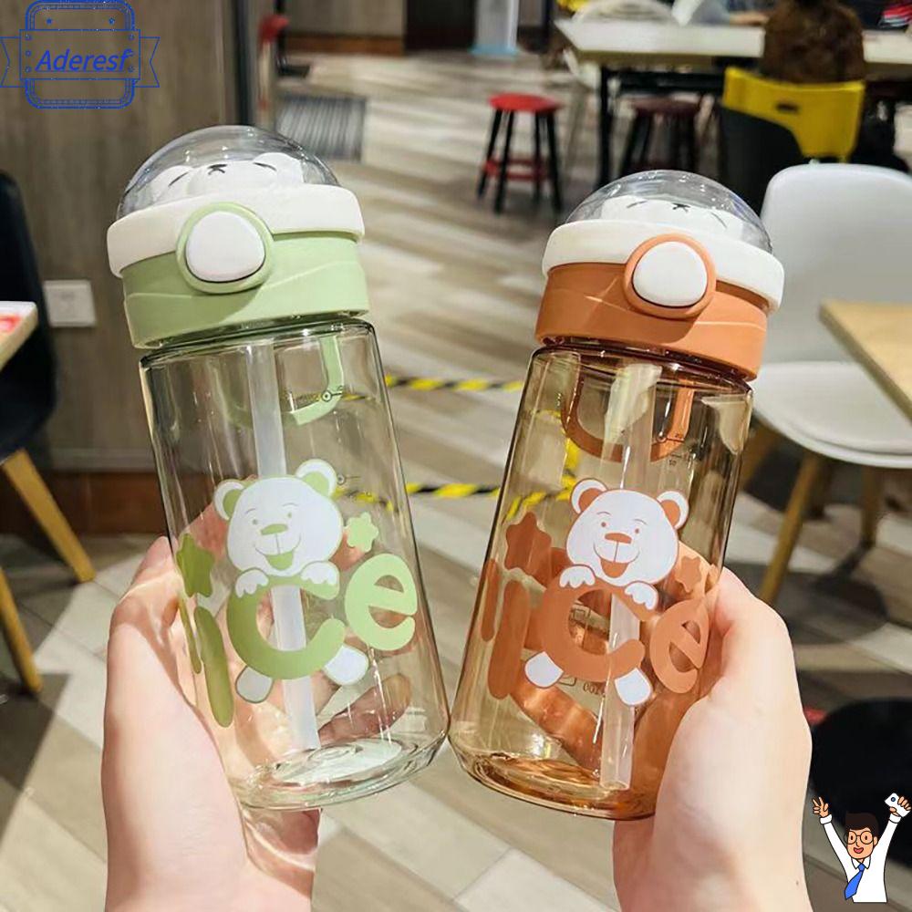 ADERESF 1Pcs Nước ép sữa Chai nước Có nắp miếng dán ống hút 550/650ml Cốc vại Di động Nhựa Đồ uống nước cho trẻ em Trẻ em
