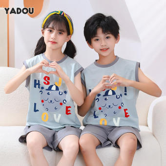 YADOU🔥Đồ ngủ trẻ em, quần áo trẻ em, mùa hè, mỏng, bé trai, bé gái, quần áo vest, không có tay áo,3~8 tuổi,đồ ngủ cho bé gái,đồ ngủ bé gái