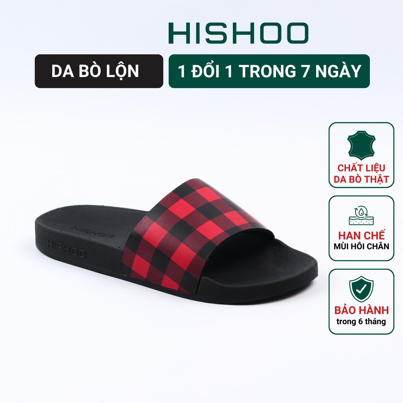 Dép quai ngang slipper Caro Đỏ cao cấp nam, nữ HISHOO siêu nhẹ da Bò thời trang size 36 - 45 U113