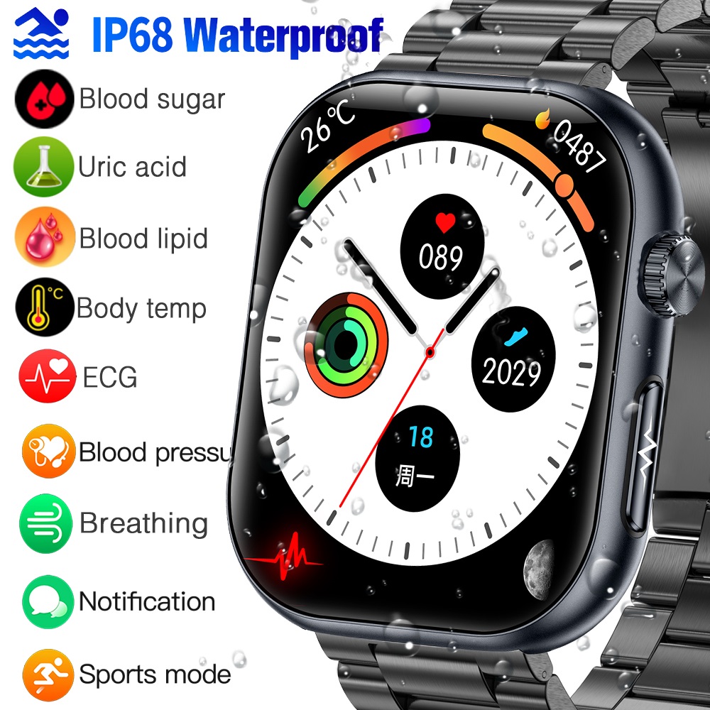 ET587 Smart Watch Blood Glucose Blood Lipid Uric Acid ECG Body Fat Monitoring Smartwatch For Men Women Bracelet NFC Bluetooth Call Waterproof Sport Fitness Tracker For Android And IOS ราคา 1,319 บาท*ส่งฟรี
