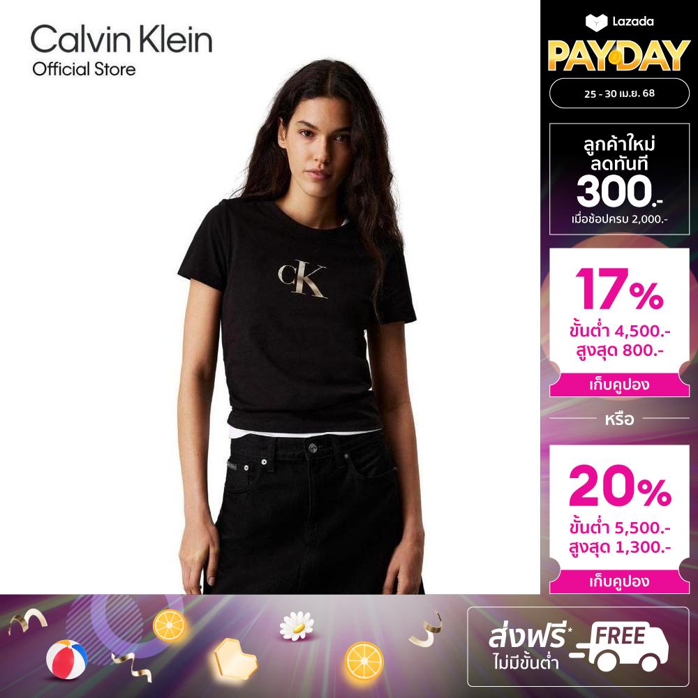 CALVIN KLEIN เสื้อยืดคอกลมแขนสั้นผู้หญิง ทรง Slim รุ่น J224982 BEH - สีดำ ราคา 2,380 บาท*ส่งฟรี