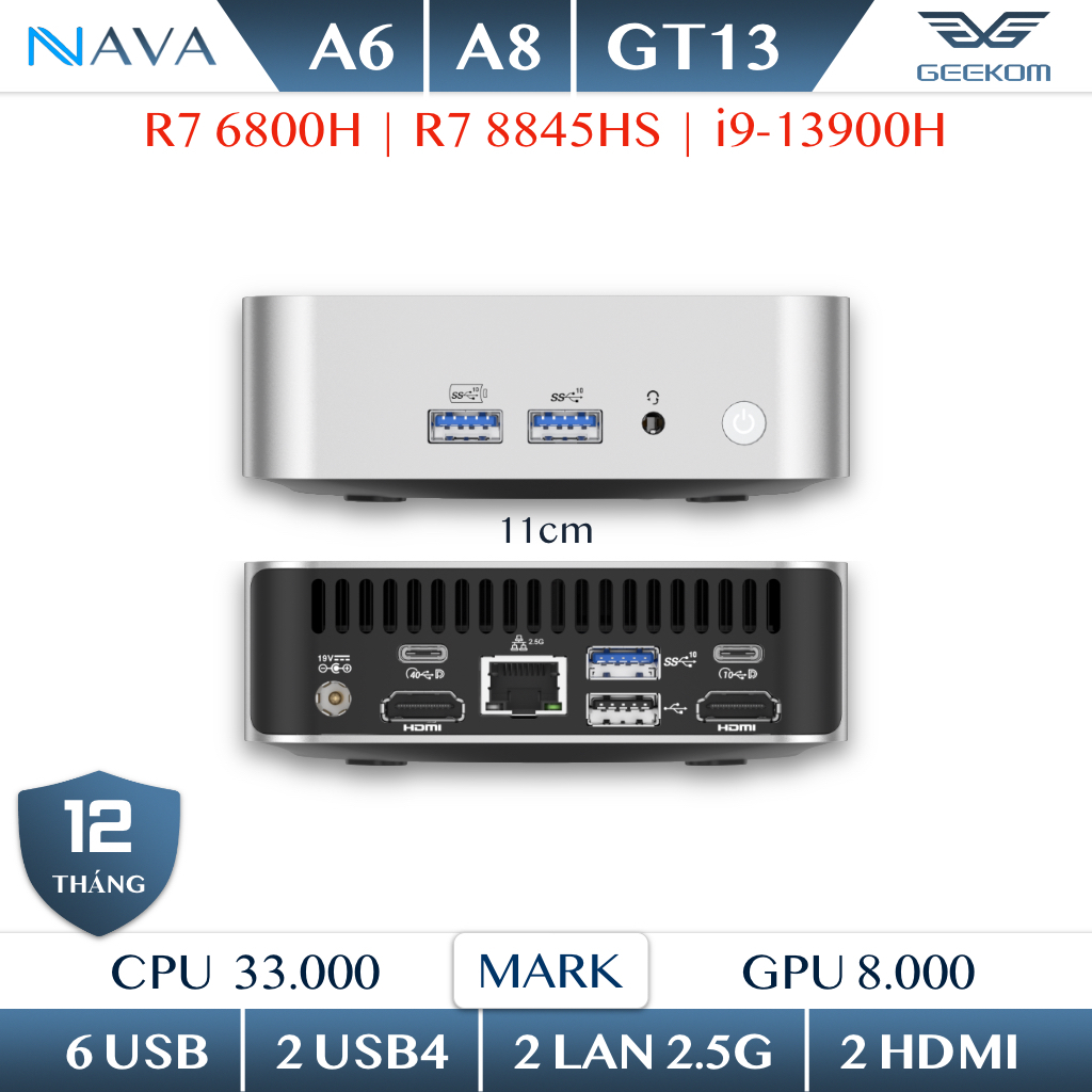 Máy Tính Mini PC GEEKOM A8 / A8 MAX Ryzen 7 8845HS AMD R9 8945 HS DDR5 , Nhỏ Gọn, Mạnh Mẽ, Đầy Đủ Kết Nối