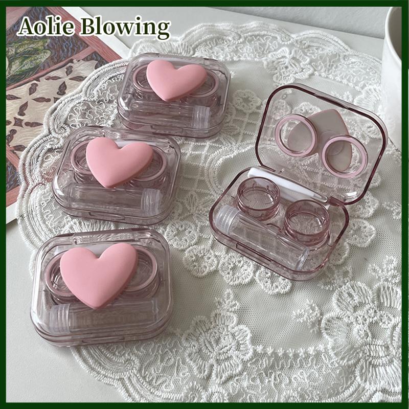 Aolie Kính áp tròng trường hợp màu hồng trong suốt tình yêu cung Kính áp tròng trường hợp cô gái cầm tay vẻ đẹp học sinh hộp lưu trữ chăm sóc mắt container hộp