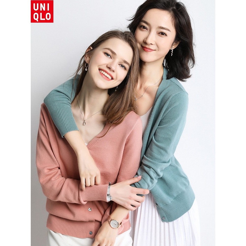 Uniqlo mùa xuân và mùa thu Áo Cardigan cổ chữ V mới áo khoác ngoài phong cách ngắn áo len rộng Cashmere cho nữ phiên bản Hàn Quốc Len azureway¯mizuno¯j. lindeberg¯malbon footˉjoytitleistˉ