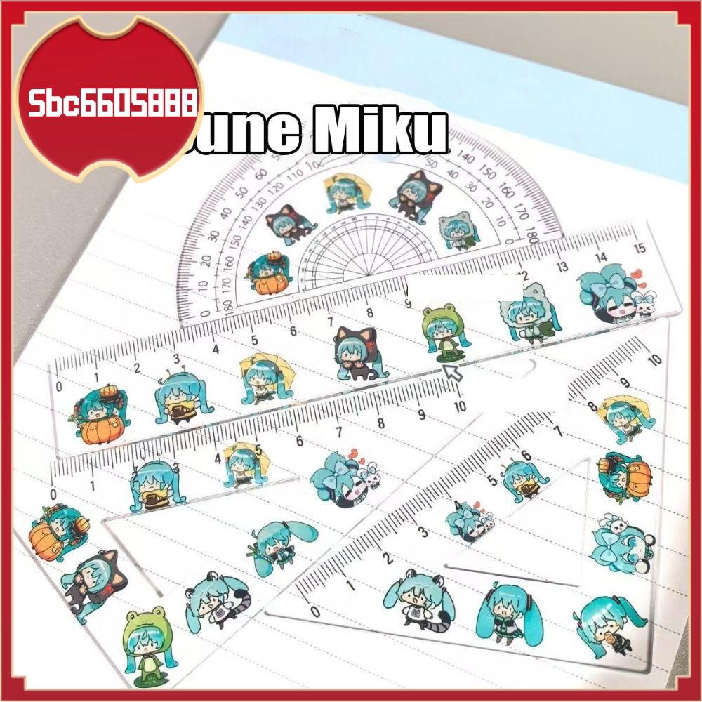 SBC6605888 4Pcs/Set Acrylic Bộ thước Đa chức năng Hatsune Miku/jutsu kaisen/Haikyu Tấm tam giác Chất lượng cao Thước đo Quà Tặng sinh viên