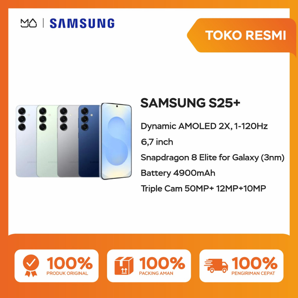 Samsung Galaxy S25+ 5G 12/512 [Snapdragon 8 Elite for Galaxy (3nm), Dynamic AMOLED 2X, 4900mAh] - Garansi Resmi Harga  18,499,000 rupiah*Gratis Ongkir