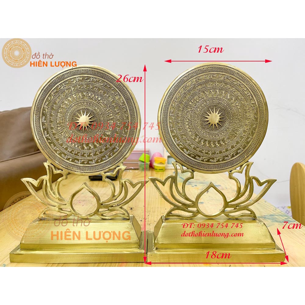 Mặt trống đồng đế sen đường kính 15cm, cao 26cm 1 mặt và 2 mặt