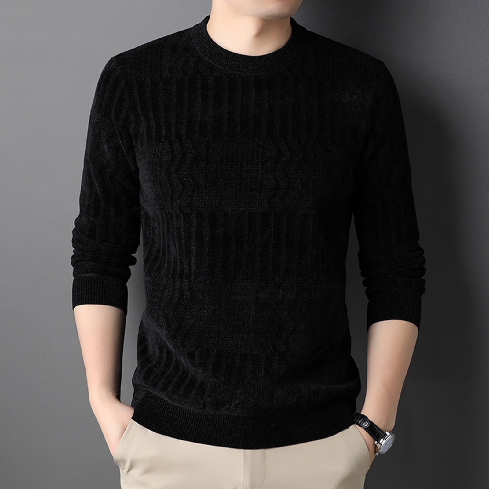 Herren Strickpullover Warm Und Gemütlich Unifarben Für Männer_voghion.com