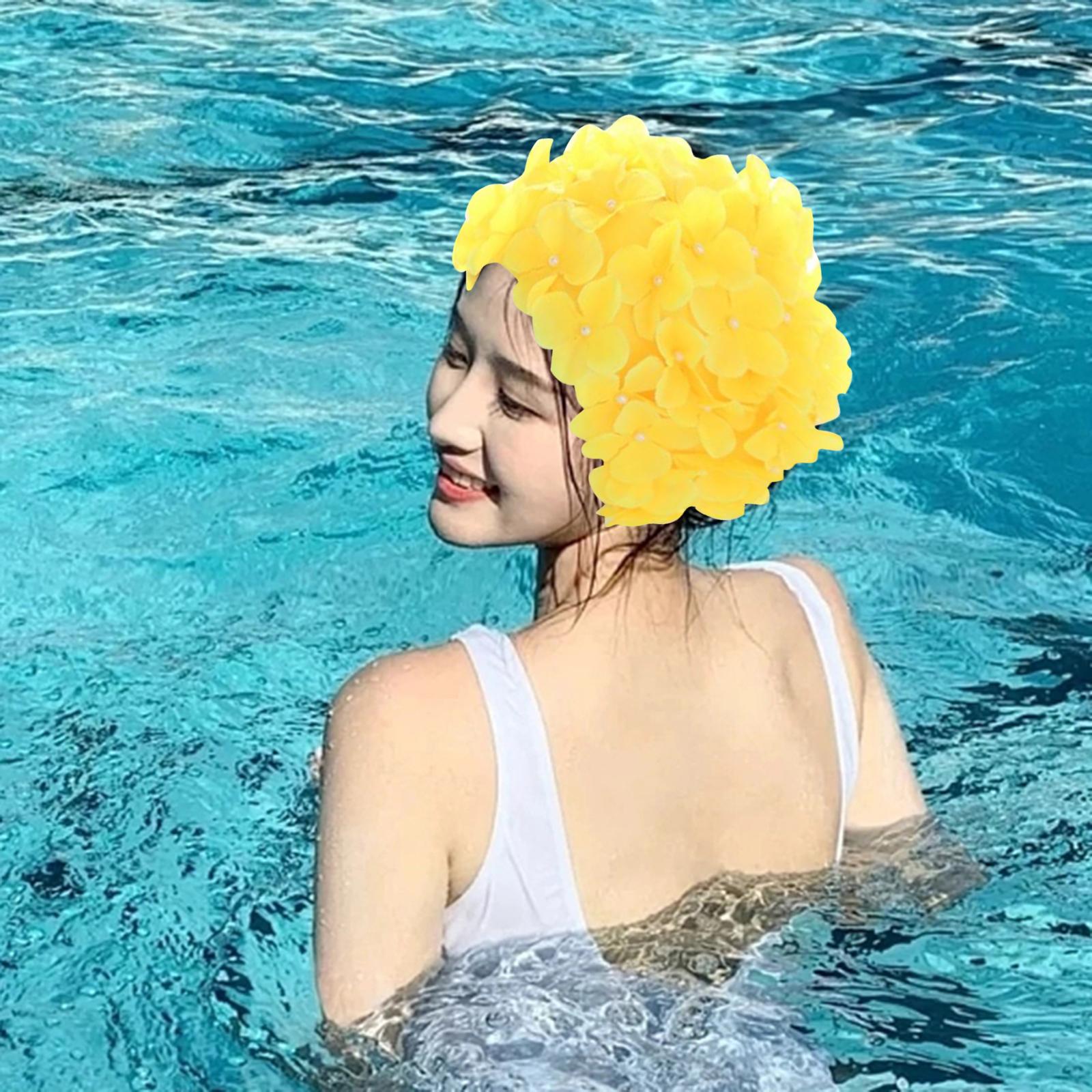 Flower Swim Caps Women Floral Petal Swim Hat for Bathing Long Short Hair