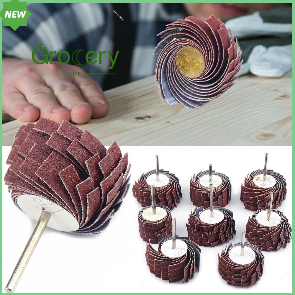 GROCERY LIFE Chuôi 3mm Gỗ Loại Bề cong Đầu mài mòn Đánh bóng đánh bóng khử trùng Loại bỏ Burr Bánh xe vải chà nhám