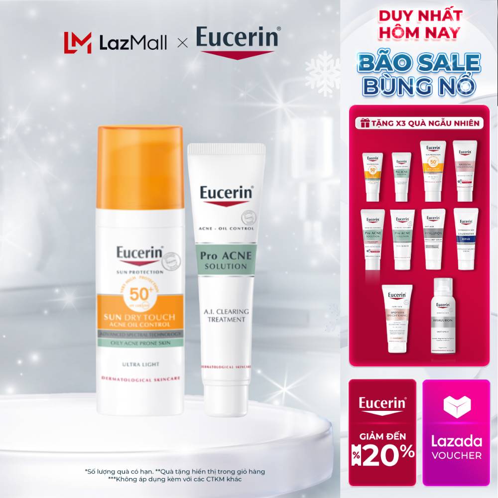  Bộ đôi chống nắng & giảm mụn Eucerin  Kem chống nắng Sun Dry Touch 50ml & Gel Pro Acne A.I. Clearing Treatment 40ml  
