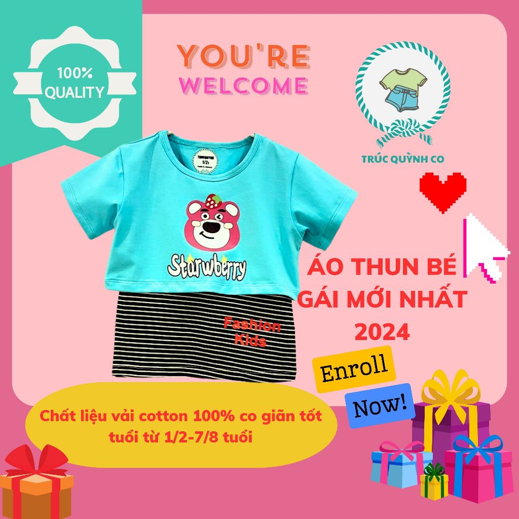 Áo Thun Giá Gẻ, Áo Thun 2 Lớp Hình Gấu Dâu Tây Phù Hợp Mọi Hoạt Động bé 12kg đến 33kg - 8