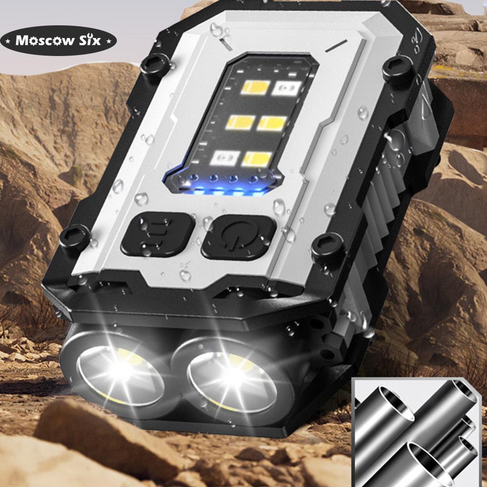 Loại c sạc đèn pin led mini kép led cob đèn pin bỏ túi 8 bánh cắm trại ánh sáng nhỏ clip-on cho đi bộ đường dài cắm trại