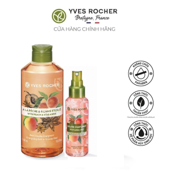 Combo Sữa Tắm Hương Đào Và Hoa Hồi Yves Rocher Peach Star Anisel Bath 400ml và Xịt Thơm Toàn Thân Sensuality Body & Hair Mist Peach & Star Anise 100ml
