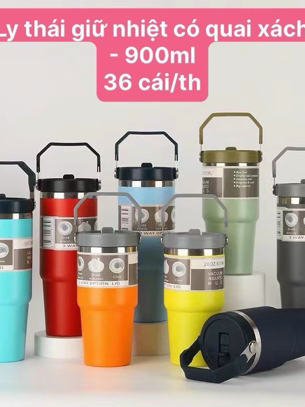 Ly Thái giữ nhiệt nóng và lạnh có quai xách 900 ML