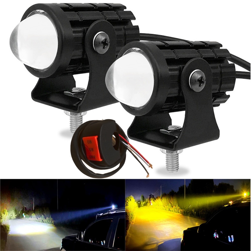 Mini Driving Lights 2Pcs Motorcycle Driving Light Pair 60w Super Bright Mini 2 Color Dual Fisheye Lens Fog Spot Headlamp