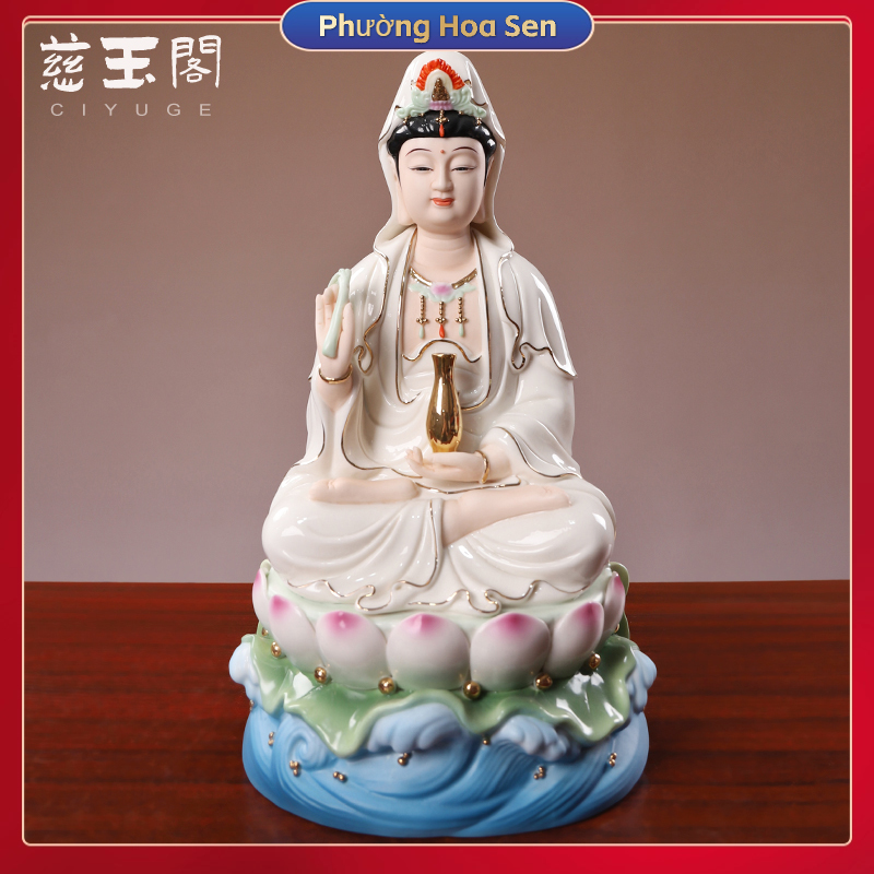 [Xinh đẹp] Gốm sứ Từ Ngọc Các ngồi ở Nam Hải, dùng để bảo vệ tượng Quan Thế Âm nương Bồ Tát bình an Tượng Đạo Phật giáo -Bảo hành 1 năm