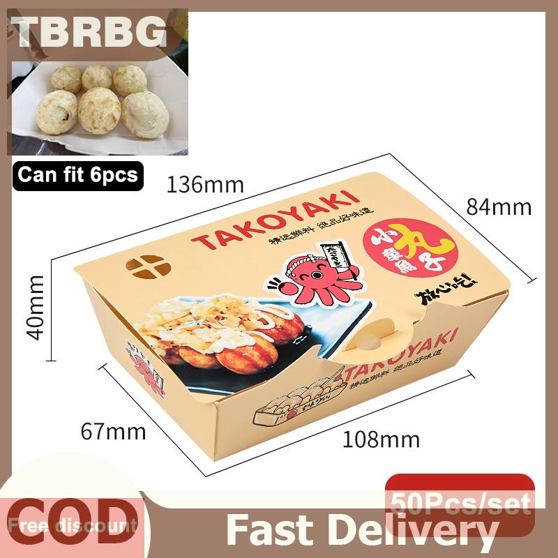 TBRBG 50pcs bạch tuộc bóng bao bì hộp Nhật Bản thực phẩm đường phố Takoyaki dùng một lần Takeaway Sn