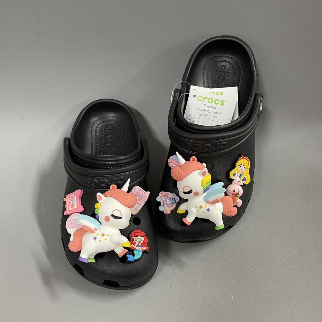 TẶNG 12 STICKER - Dép Cross cho bé gái HannaKids màu Đen Sục Crocs Classic cho trẻ em nam nữ giày xục Clog Kid xuất khẩu