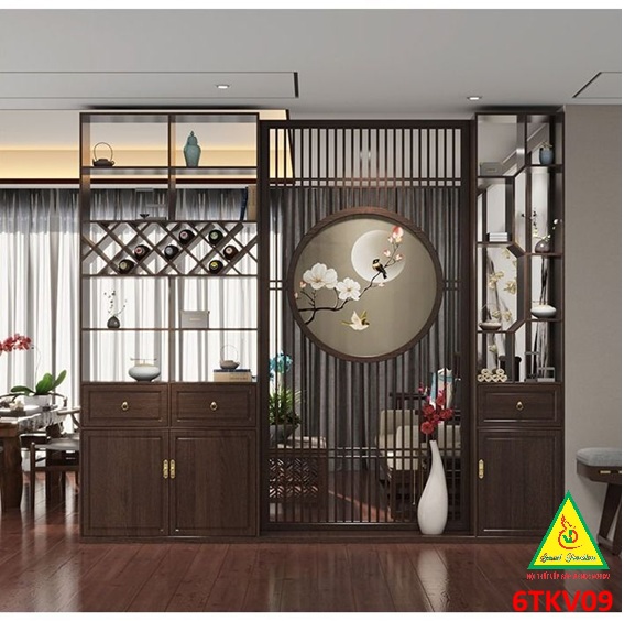 VÁCH NGĂN PHÒNG KHÁCH – NHÀ BẾP GỖ MDF PHONG CÁCH Á ĐÔNG HIỆN ĐẠI 6TKV09 - NỘI THẤT LẮP RÁP VIENDONGADV