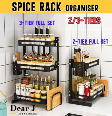Kitchen Rack Stainless Steel Spice Rack Organiser 2/3 Tier Kitchen Cabinet Storage Rack