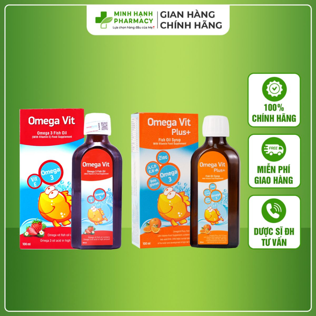 Omega 3 dha epa - omega vit và omega vit plus giúp bổ sung omega 3, vitamin và khoáng chất cho bé - chai 100ml
