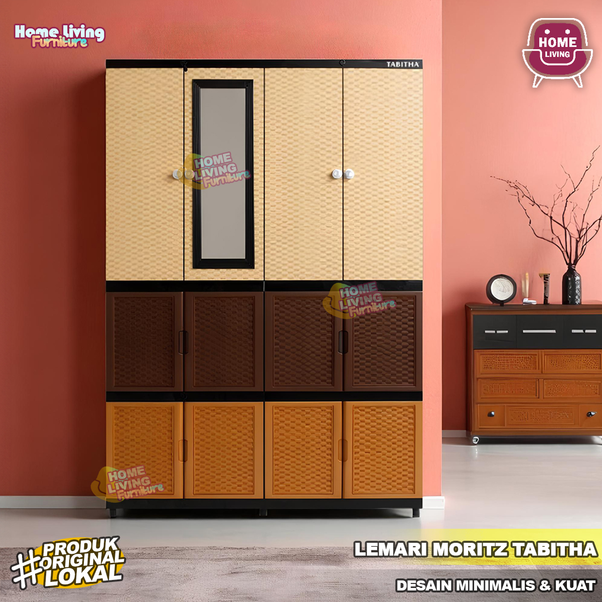 Lemari Pakaian Gantung dengan Laci Lemari Cermin Lemari Pakaian Plastik Serbaguna Tabitha Moritz Harga 368,000 rupiah*Gratis Ongkir