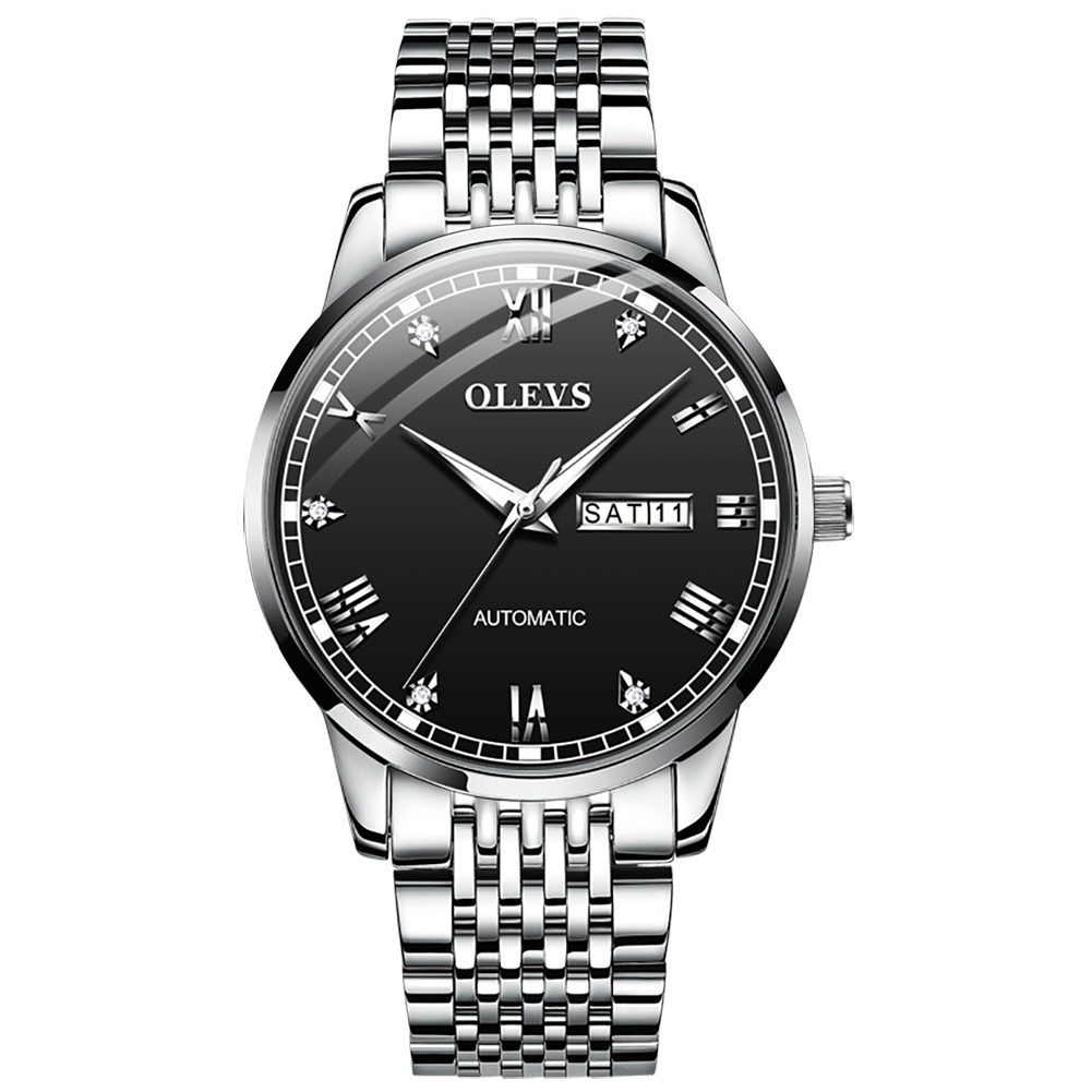 OLEVS 6602 Men Mechanical Fashion Watch Gift Stainless Steel Watchband Round-dial Wristwatch Week Di