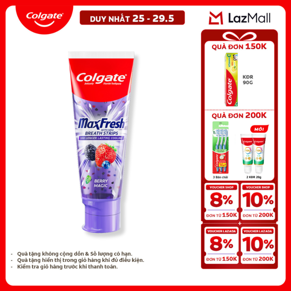 [Chỉ 25-29.5_X2 Voucher giảm 20%] [MỚI] Kem đánh răng Colgate MaxFresh hương nhiệt đới, tinh thể cầu vồng the mát 100g/tuýp