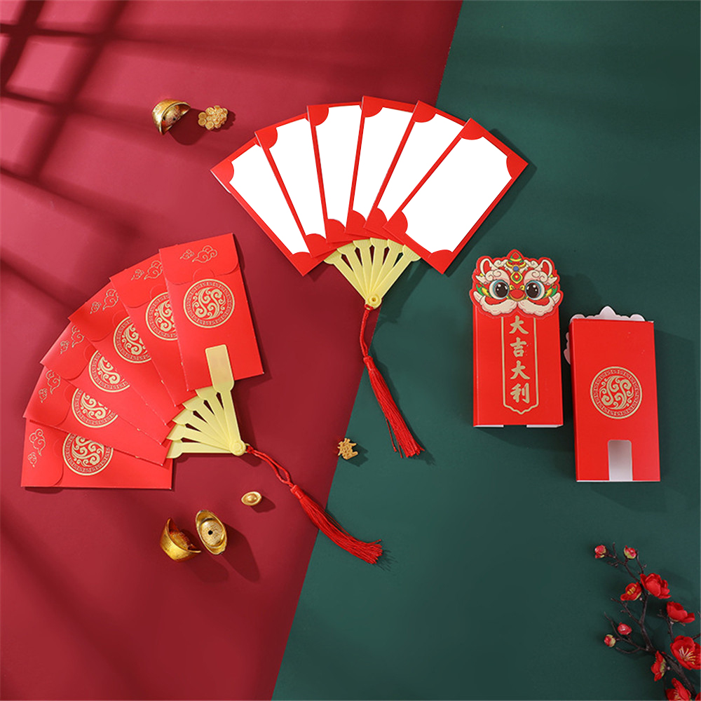 Quạt phong bì Màu Đỏ năm mới sáng tạo phong bì màu đỏ phong bì màu Đỏ Quạt bao lì xì đỏ không dễ trượt Lễ Hội Mùa Xuân