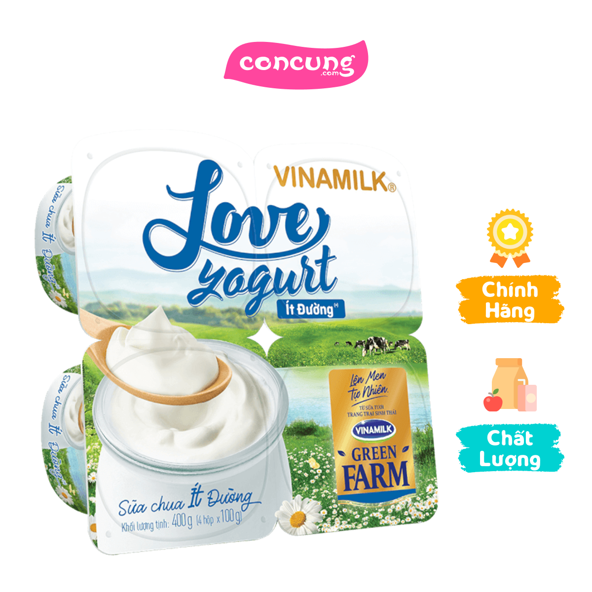 Sữa chua Vinamilk Love Yogurt Green Farm Ít Đường 100g