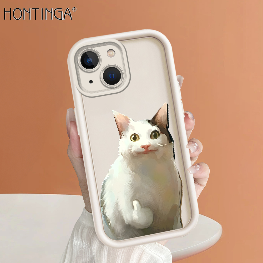 Hontinga Ốp mèo dễ thương cho Iphone 15 Pro max 11 12 13 14 Pro Max Plus Ốp Mini Ốp lưng vỏ toàn bộ silicon cao su chống sốc bảo vệ máy ảnh Thang vuông nguyên bản mềm Ốp lưng Ốp điện thoại bán chạy nhất mềm