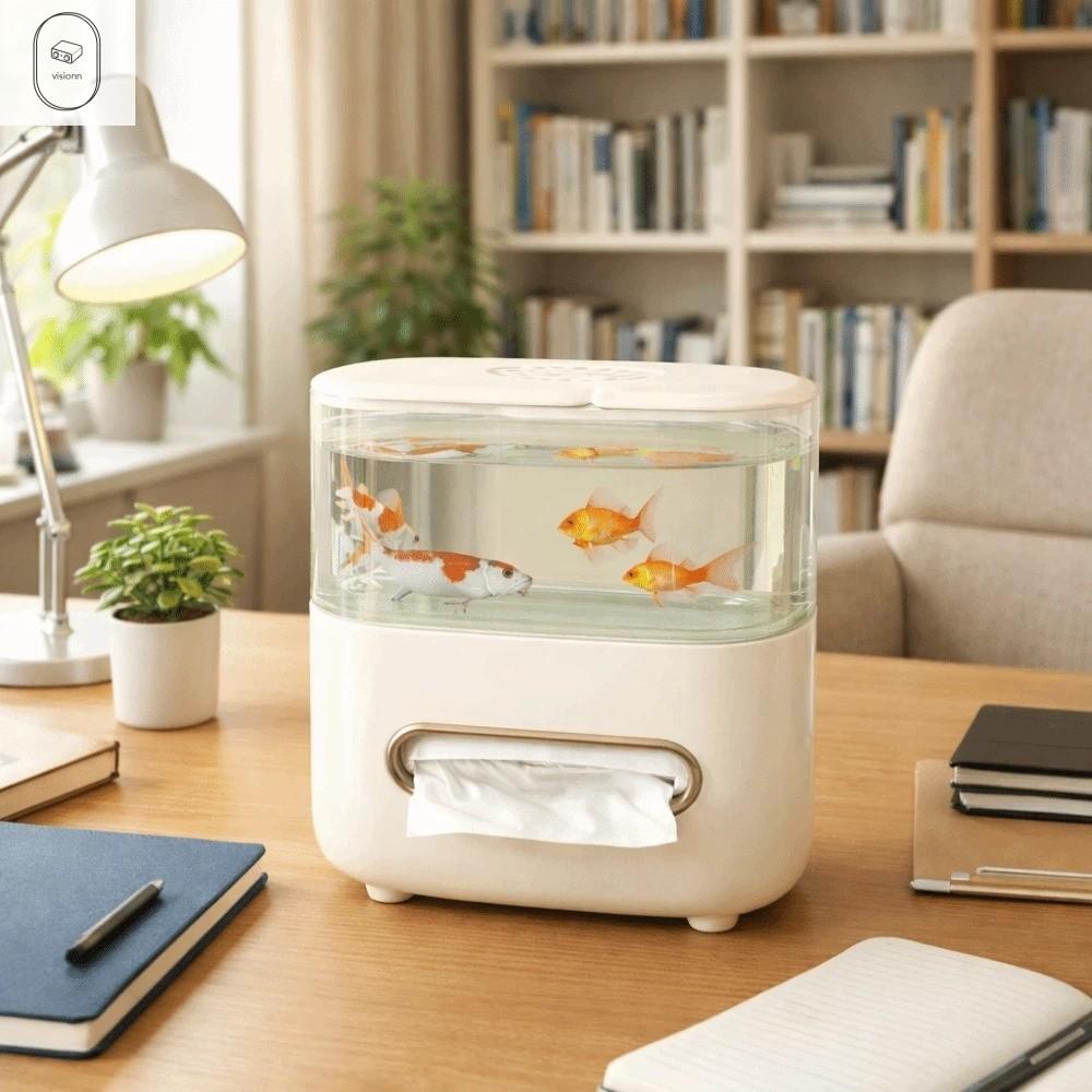 VISIONN Hai lớp Máy phát giấy vệ sinh cho bể cá Chống trơn trượt Trong suốt Bể cá để bàn Đa chức năng có lỗ cho ăn Dụng cụ sắp xếp bàn làm việc Phòng khách