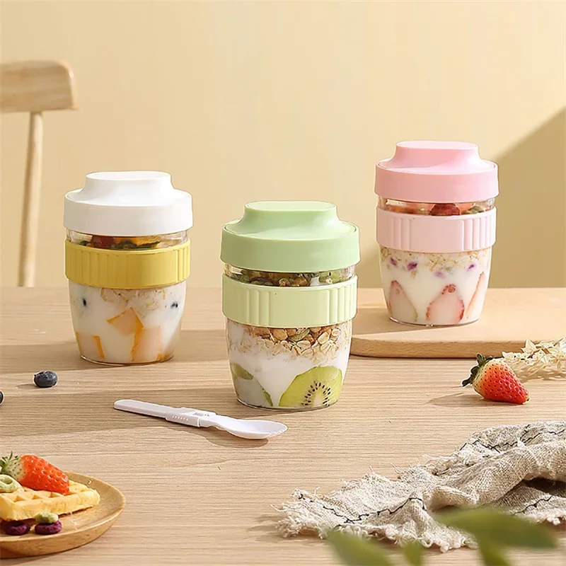 (MALWE) Portable Breakfast Fruit Oat Yogurt Salad Cup With Lid Spoon Food Storage Cup Fitness Weight