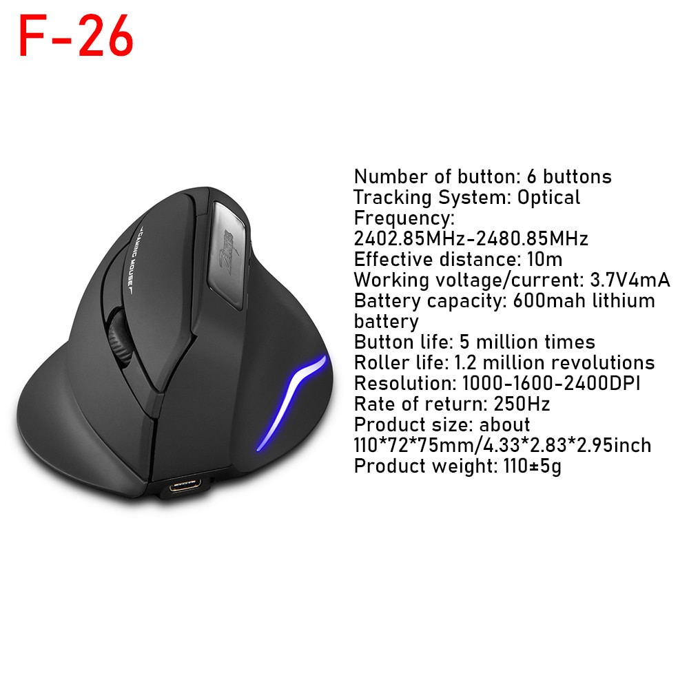 Zelotes F-26C Chuột đứng 2.4G Chuột chơi game không dây chuột quang công thái học Gamer mause 3200DPI 8 nút cho Máy Tính Xách Tay PC