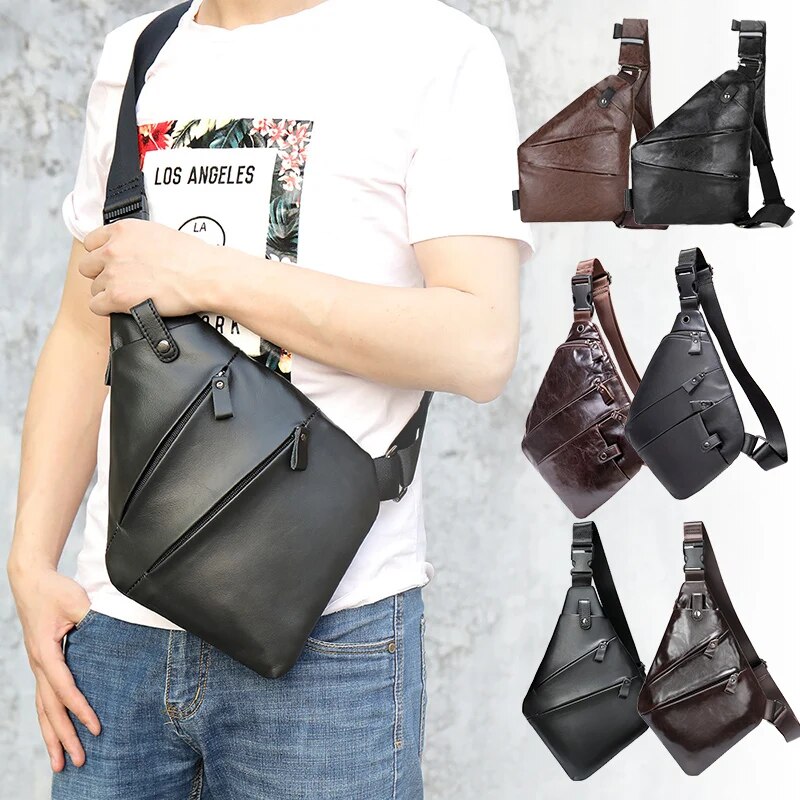 ZZOOI DIENQI Genuine Leather Front Bag Man Cross Body Phone Holder Messenger Bag Vintage Cowhide Sling Belt Male Chest Bags 2021 New ราคา 690 บาท*ส่งฟรี