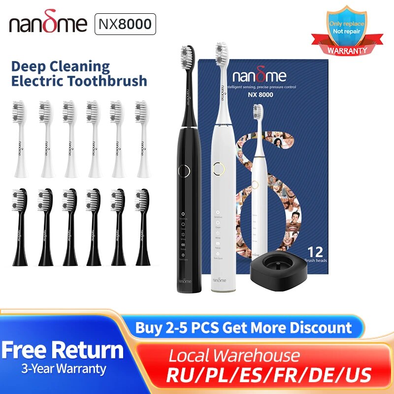 Bàn chải đánh răng điện sóng âm thông minh nandme nx8000 IPX7 chống nước vi rung làm sạch sâu làm trắng mà không làm tổn thương răng