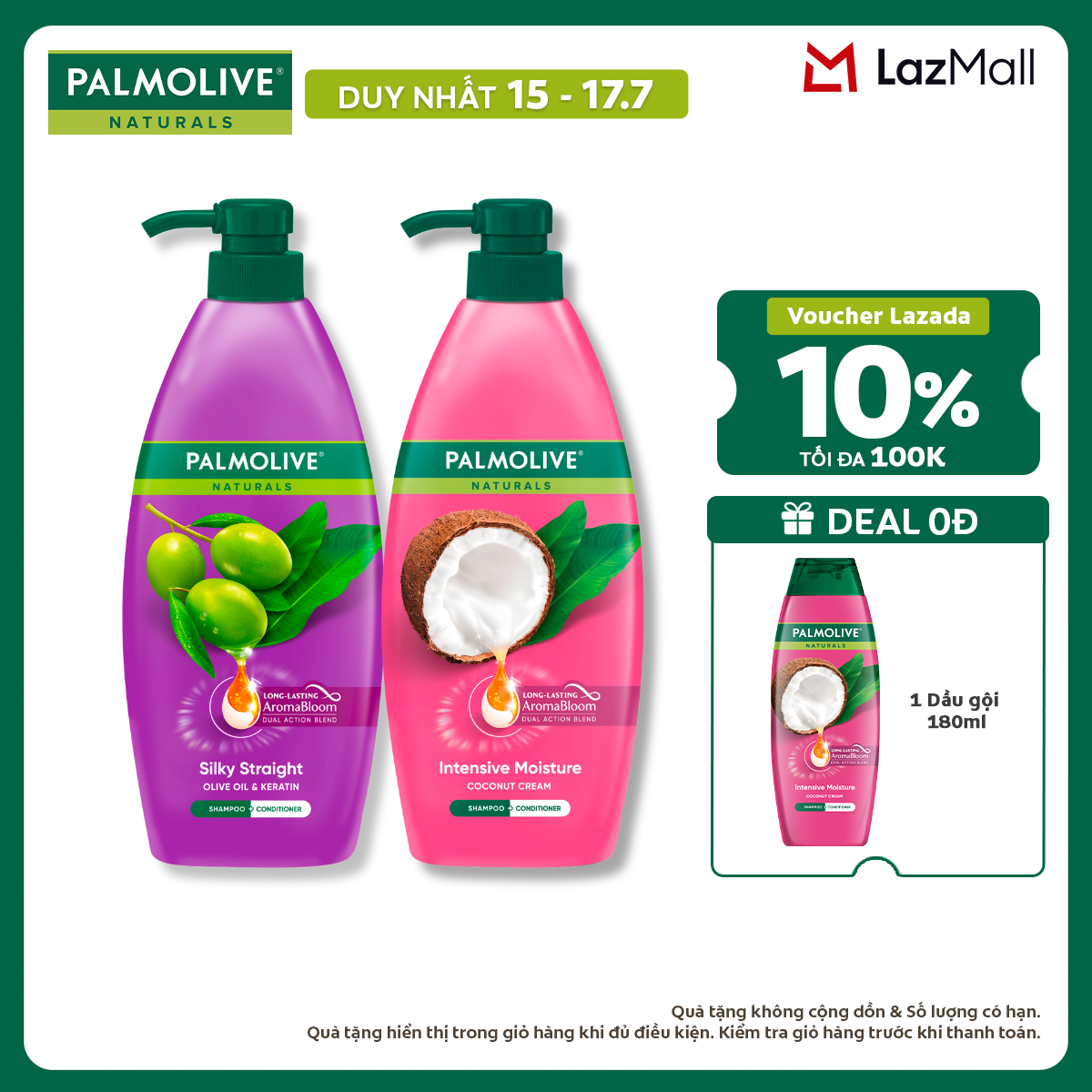 [Chỉ 15-17.7_Tặng Gội 180ml] Bộ 2 Dầu gội Palmolive kèm xả 2-trong-1 chiết xuất thiên nhiên 600ml