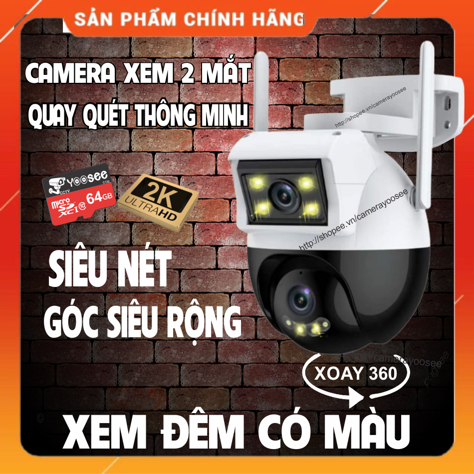 Camera wifi YooSee 2 mắt - xoay 360 - Siêu nét góc rộng