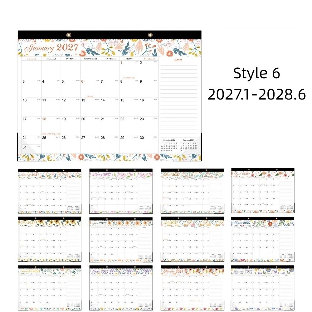VELLICHORM 2027 Wall Calendar Creative with Hanging Hole Floral Wall Calendar Time Tool To Do List English Calendar Home Decoration