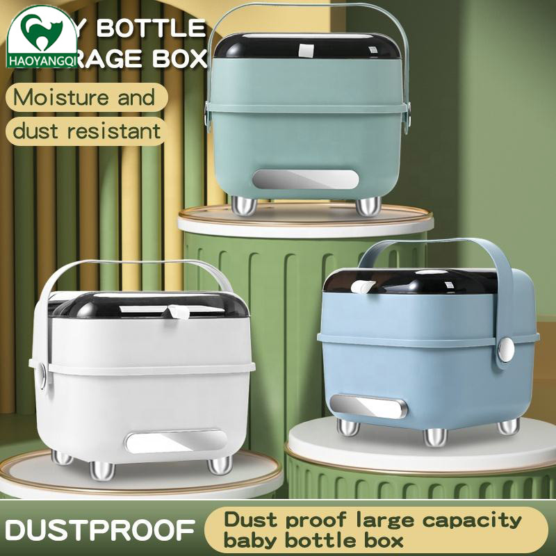 Household baby tableware storage bottle storage box PET material dust-proof drain bottle storage box