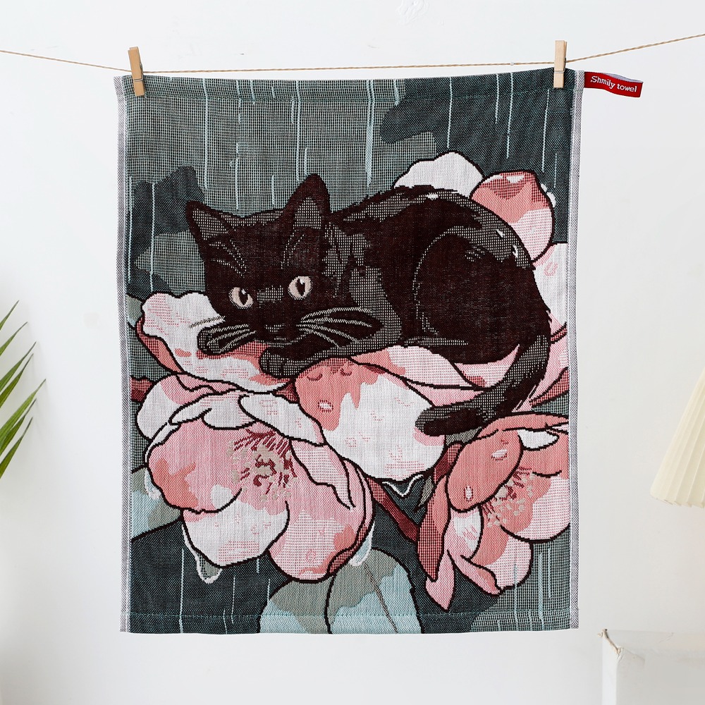ALLEYDG Vải gạc cotton 4 lớp Khăn lau tay cỡ lớn Họa tiết mèo 34x40cm Khăn lau trà Dễ thương Khô Nhanh Khăn lau bếp Nhà hàng tại gia - 3
