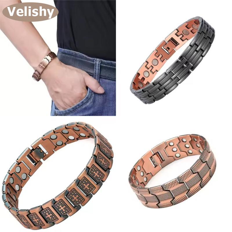 Velishy JEWELRY กำไลแม่เหล็กสำหรับผู้ชายสร้อยข้อมือแม่เหล็กทองแดงแท้เครื่องประดับเครื่องประดับสำหรับวิ่งกีฬายิมพ่อกลางแจ้ง ราคา 141 บาท*ส่งฟรี