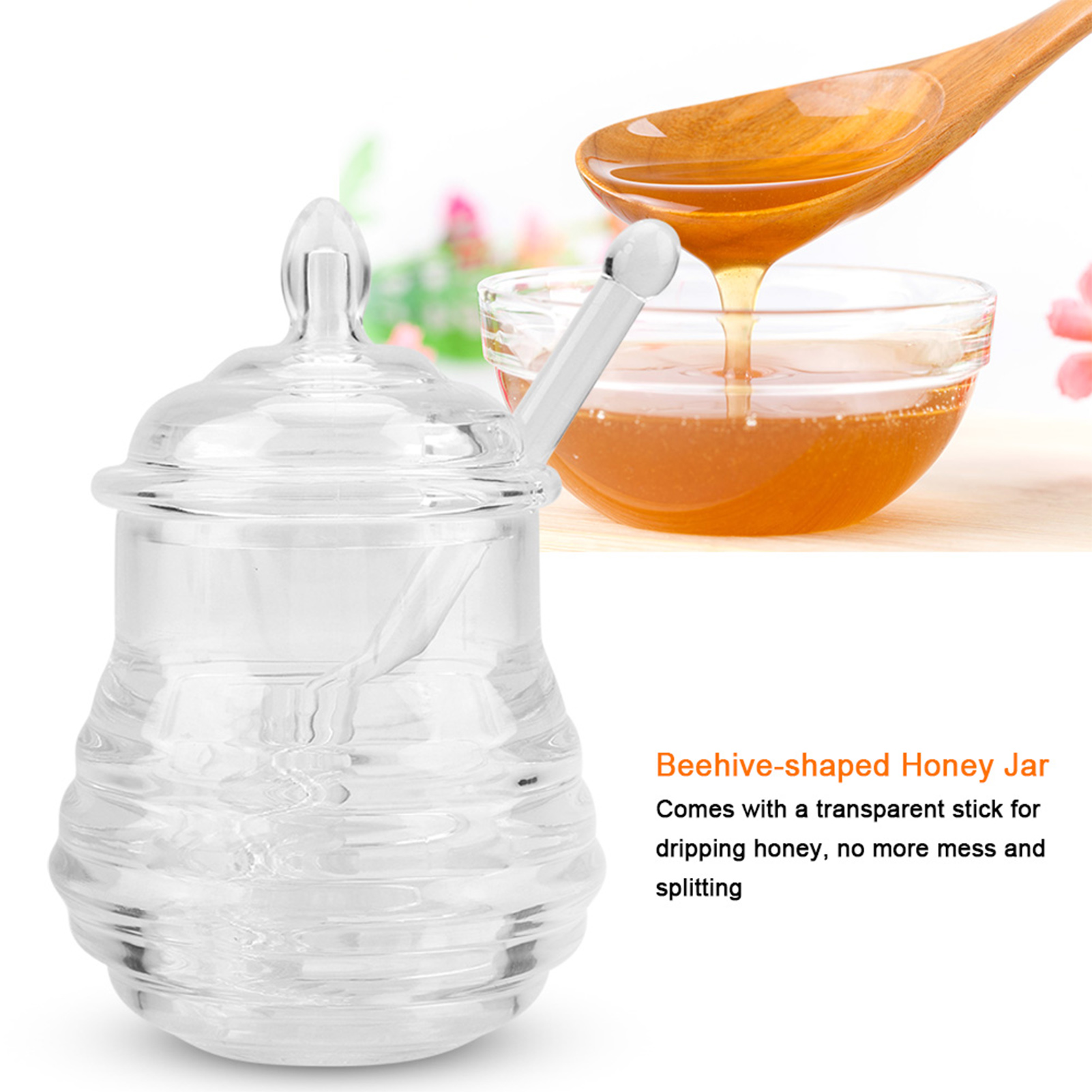 Lọ mật ong hình tổ ong trong suốt 245ml với thanh nhỏ giọt để lưu trữ và phân phối mật ong
