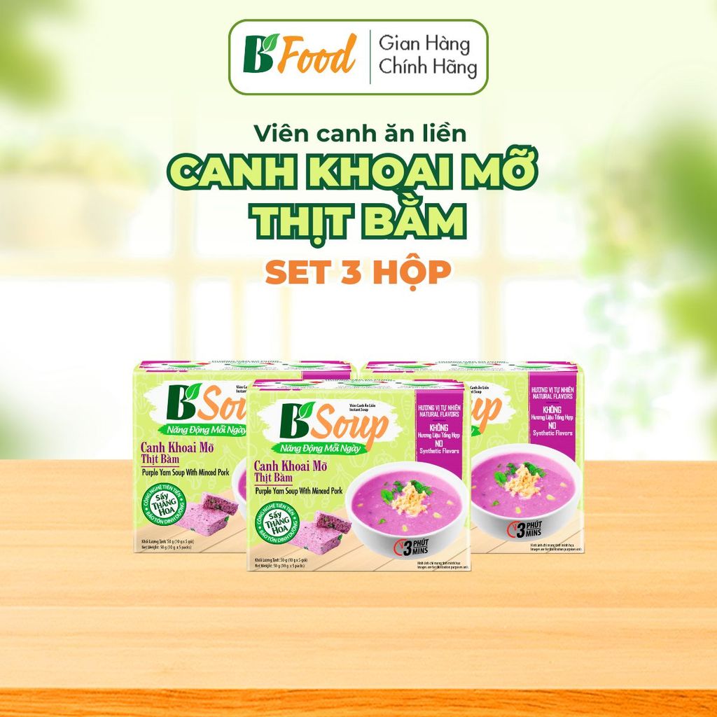 3 Hộp/ 15 Viên Canh Khoai Mỡ Thịt Bằm Ăn Liền, sấy thăng hoa, thực phẩm tiện lợi nhanh chóng, B' Soup