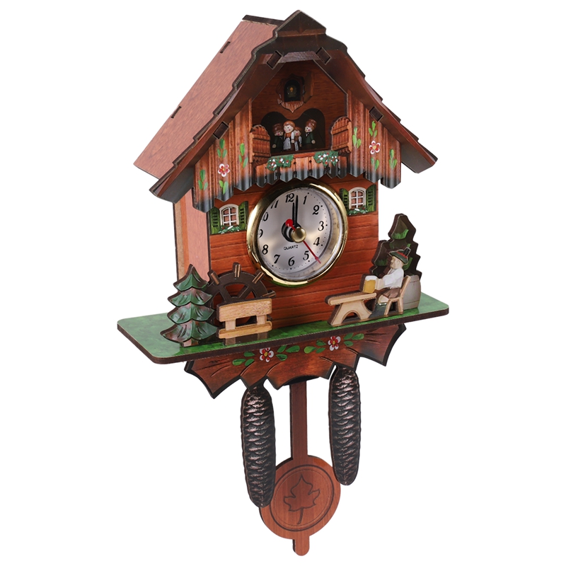 D6[Waanon]Antique Wooden Wall Clock Bird Time Bell Swing Alarm Watch Home Art Decor