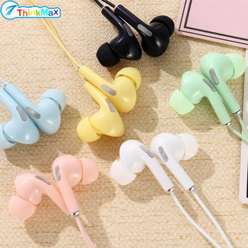 Wired Headphones Bass In Ear Headphone With Mic Music Earbuds 3.5mm Stereo Gaming Headset Dynamic Macaron Color Gifts ราคา 23 บาท*ส่งฟรี