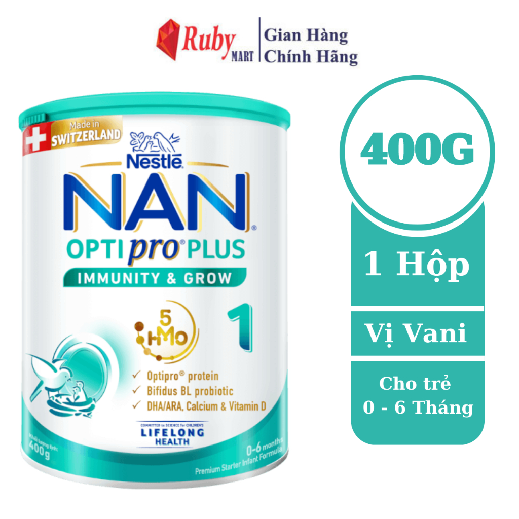 Sữa Bột Nestlé NAN OPTIPRO PLUS 1 400G lon với 5HMO Sản Xuất tại Thụy Sĩ