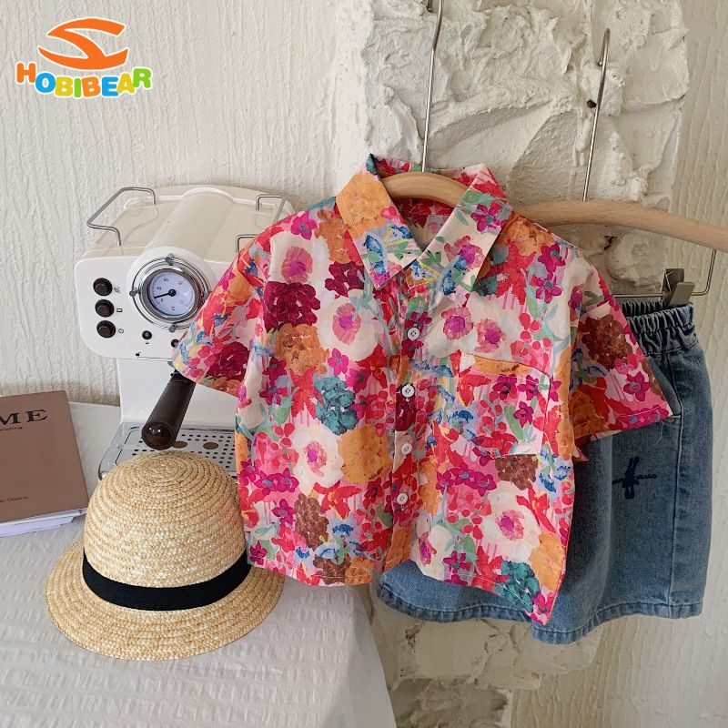 HOBIBEAR Children's Shirt Short Sleeve Floral Shirt Boys' Shirt Casual Beach Shirt Breathable ราคา 136 บาท*ส่งฟรี