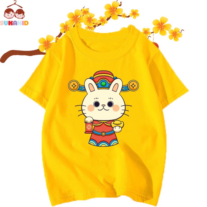 Set 4 Áo thun tết hình mèo cầm cá chép vàng 2023 bé từ 6kg-30kg.AT08.